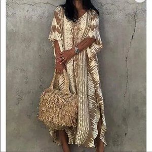 New Coffee Water Print Cover Up Dress